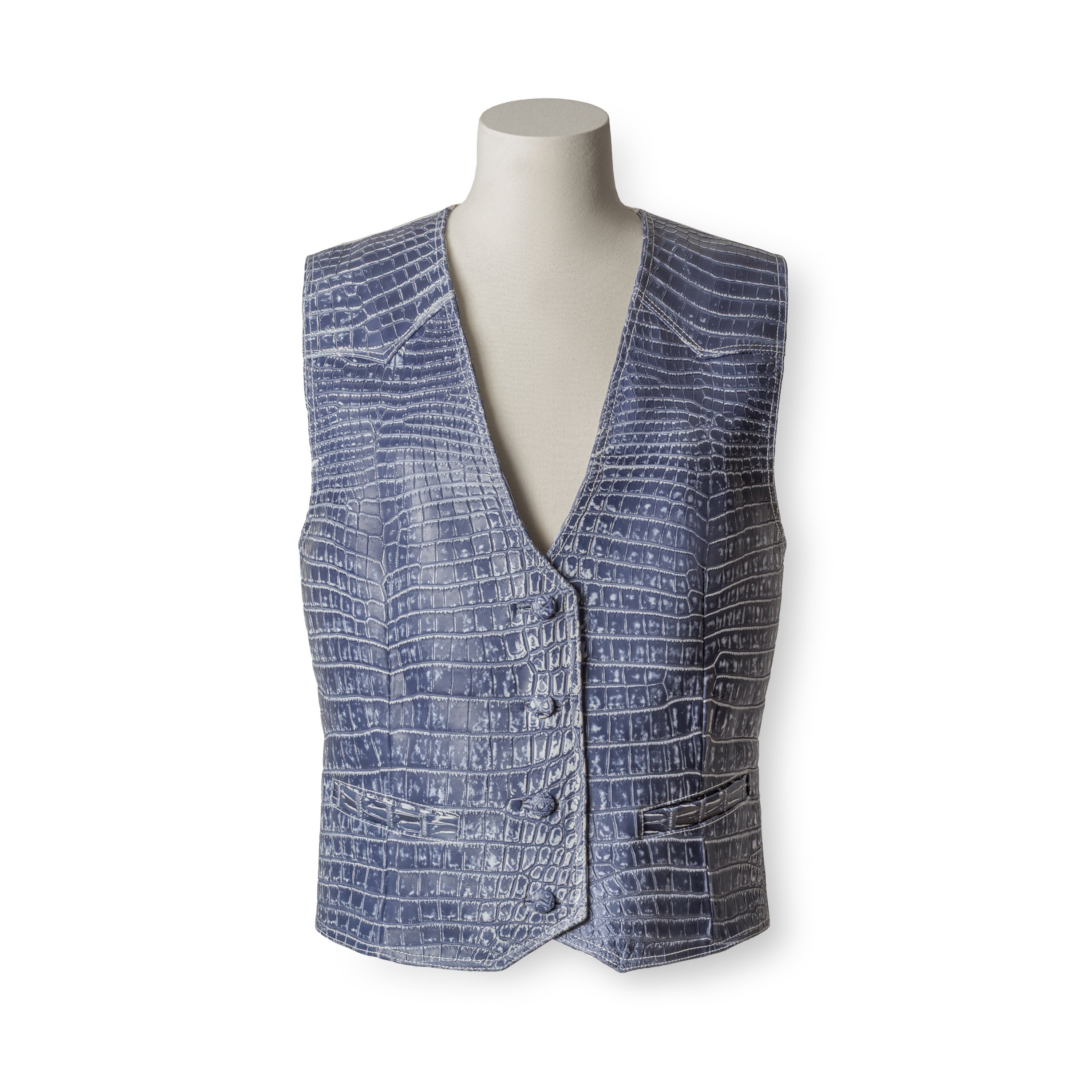 ANELISE vest - premium crocodile leather in exclusive denim finish front view