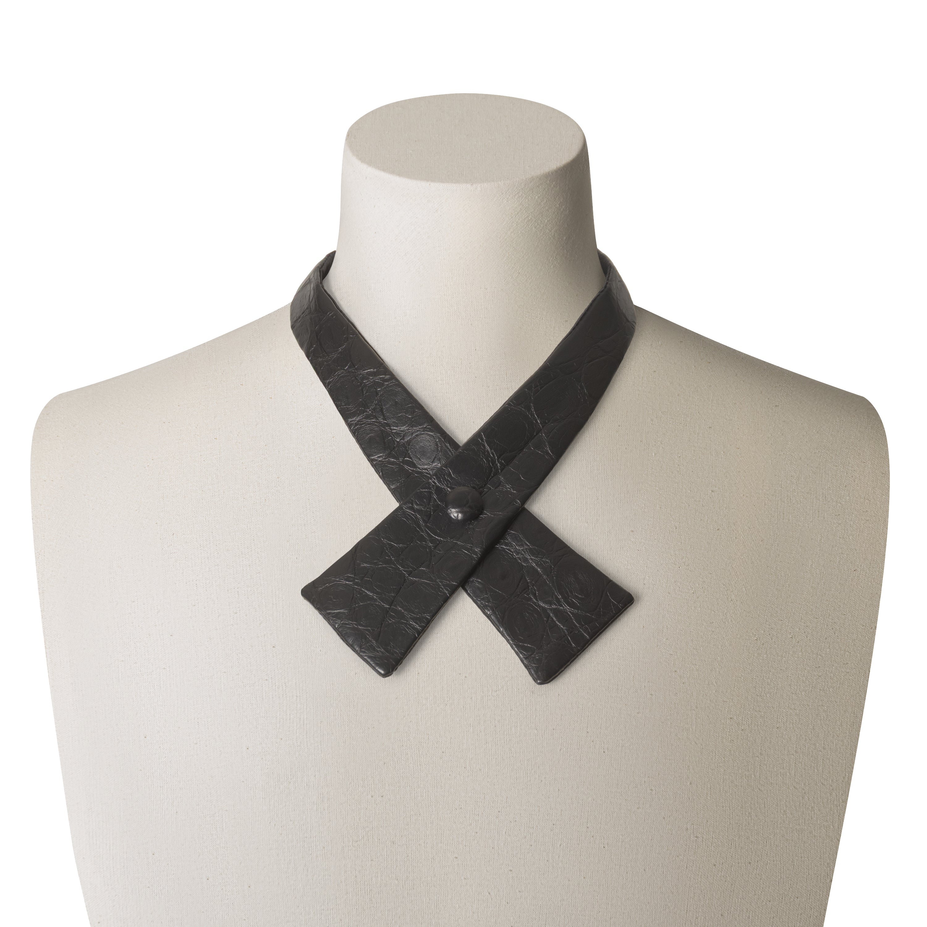 Black crocodile leather tie with silk lining - JACK luxury Italian necktie