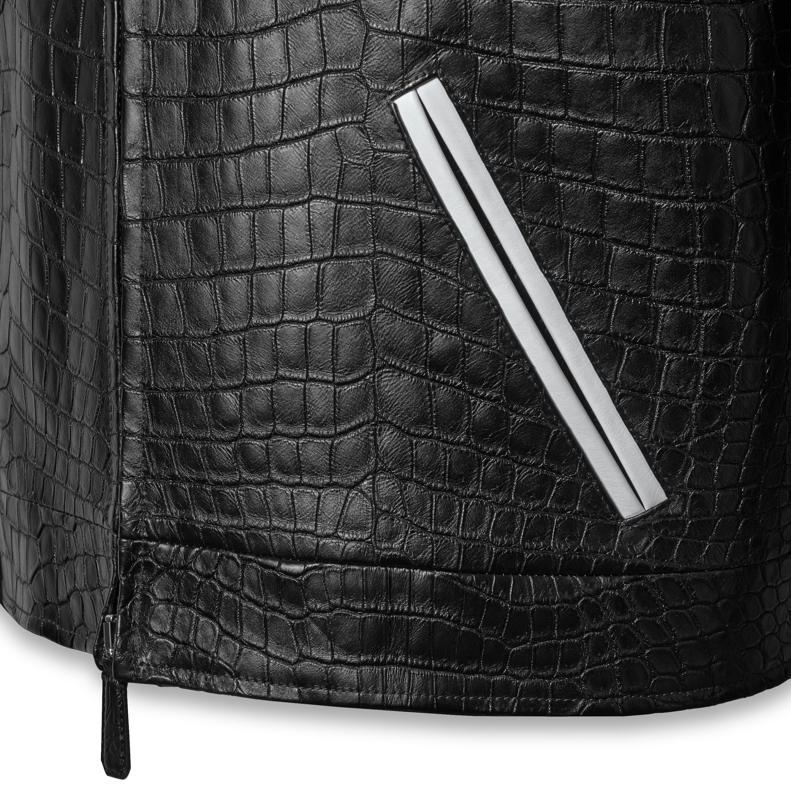 Black crocodile varsity jacket - interior silk lining detail