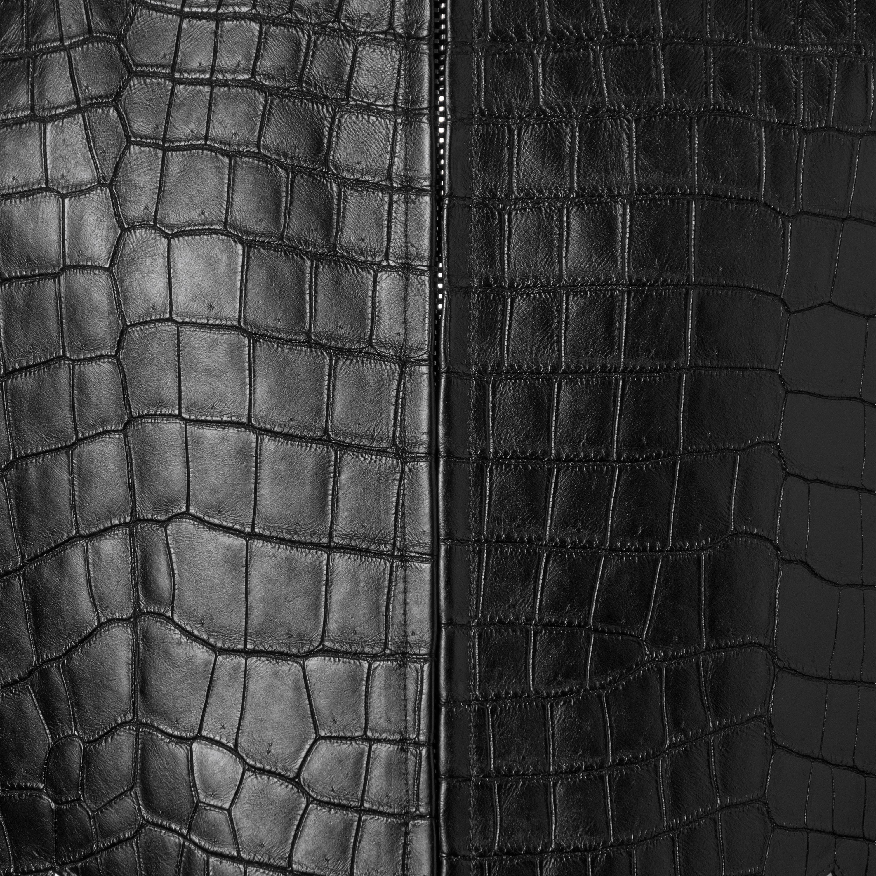 Crocodile and Nappa varsity jacket - collar and button detail close-up