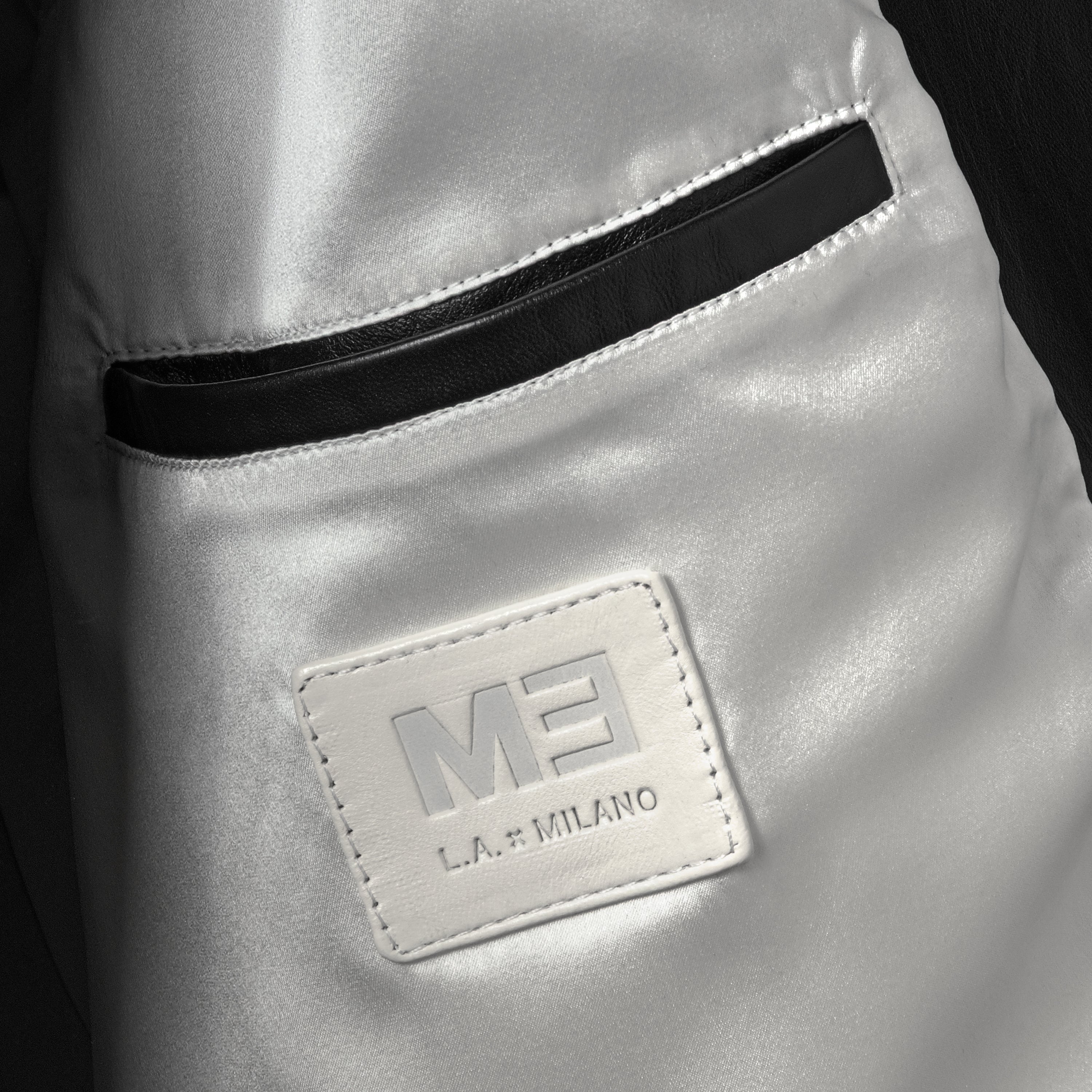 Black Nappa varsity jacket - interior silk lining detail