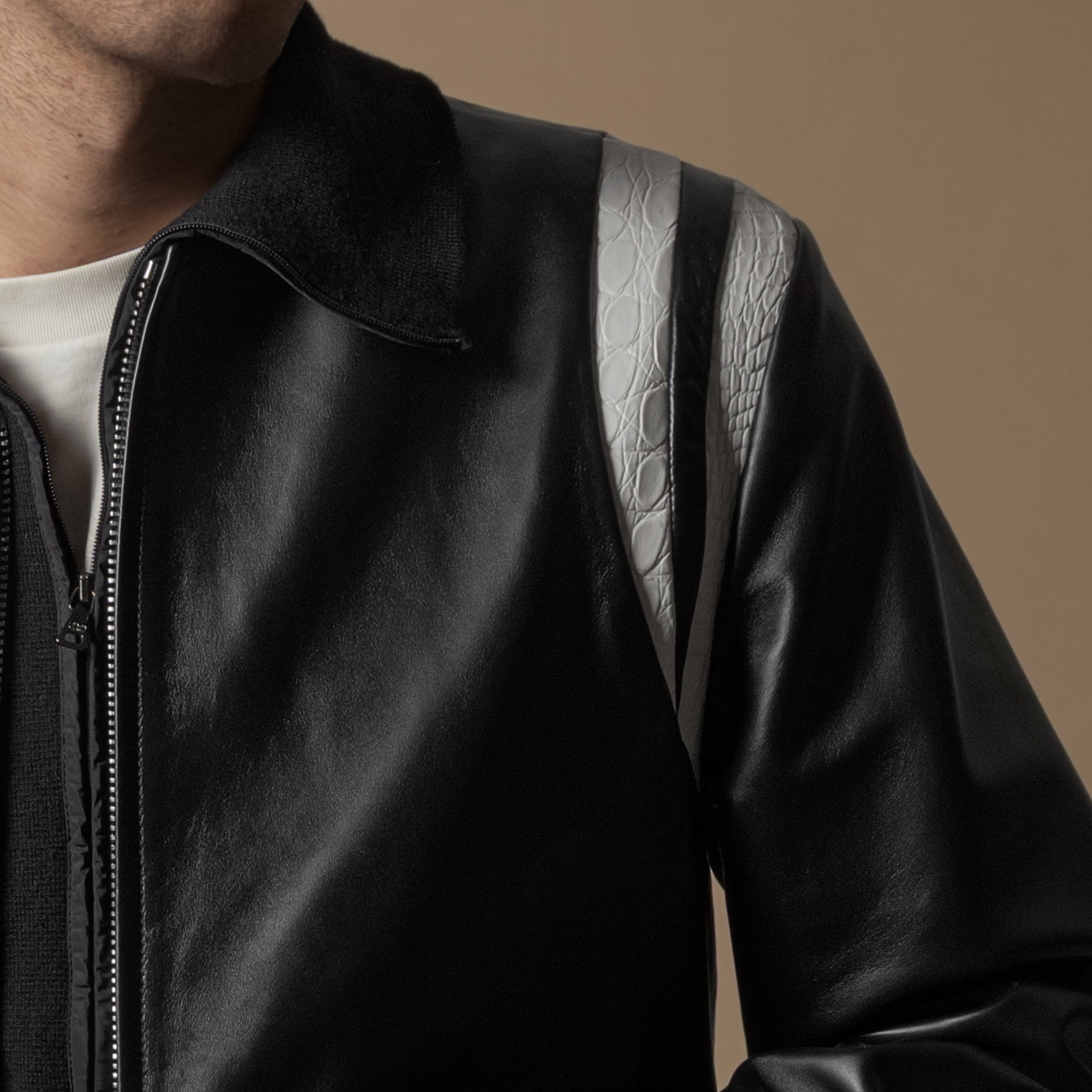 Luxury Italian crocodile and nappa leather varsity jackets and vests collection