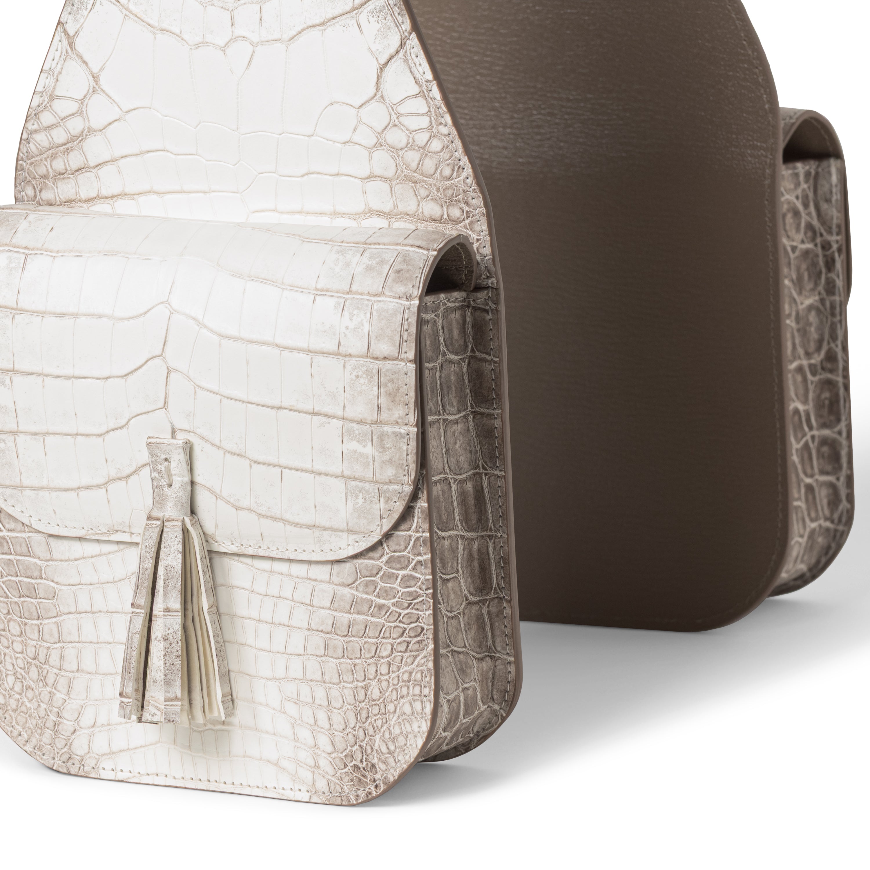 Luxury Himalayan crocodile handbag - side view with Nappa leather lining
