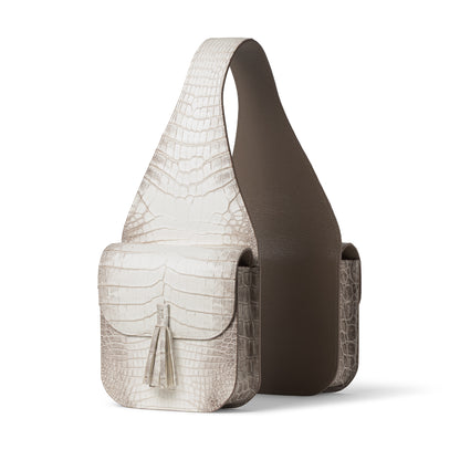 Himalayan crocodile leather saddle bag with gradient tones - luxury Italian handbag