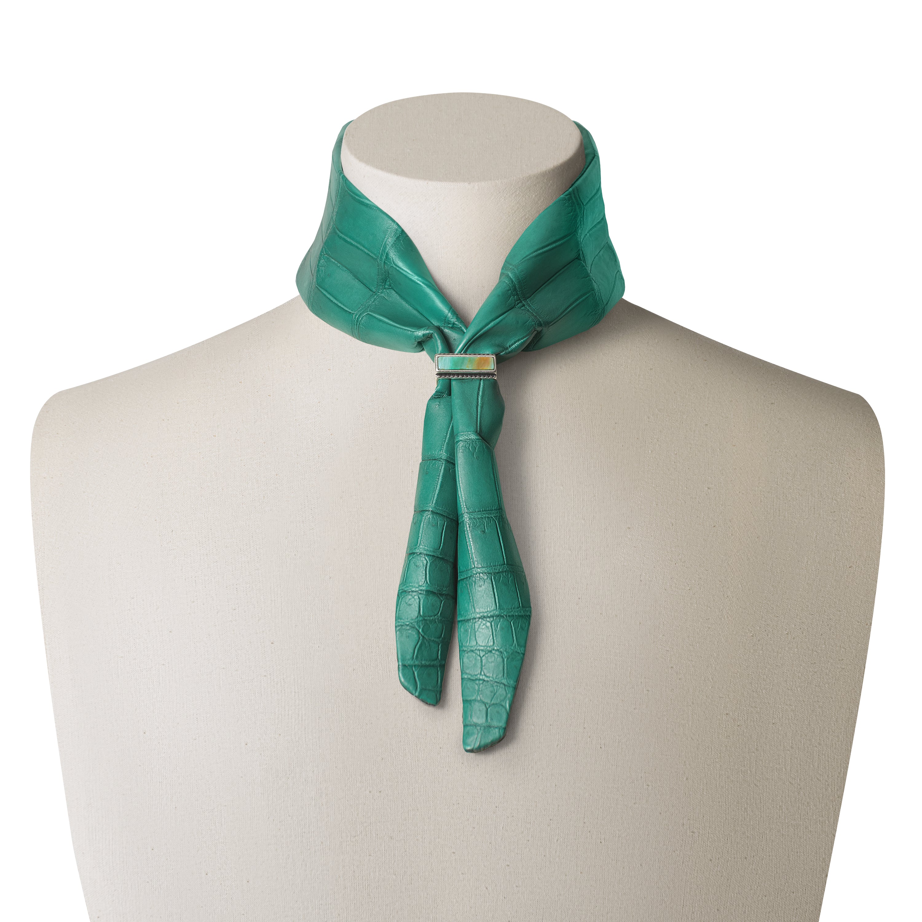 Green crocodile leather bandana - FRAN premium neck accessory with silk lining
