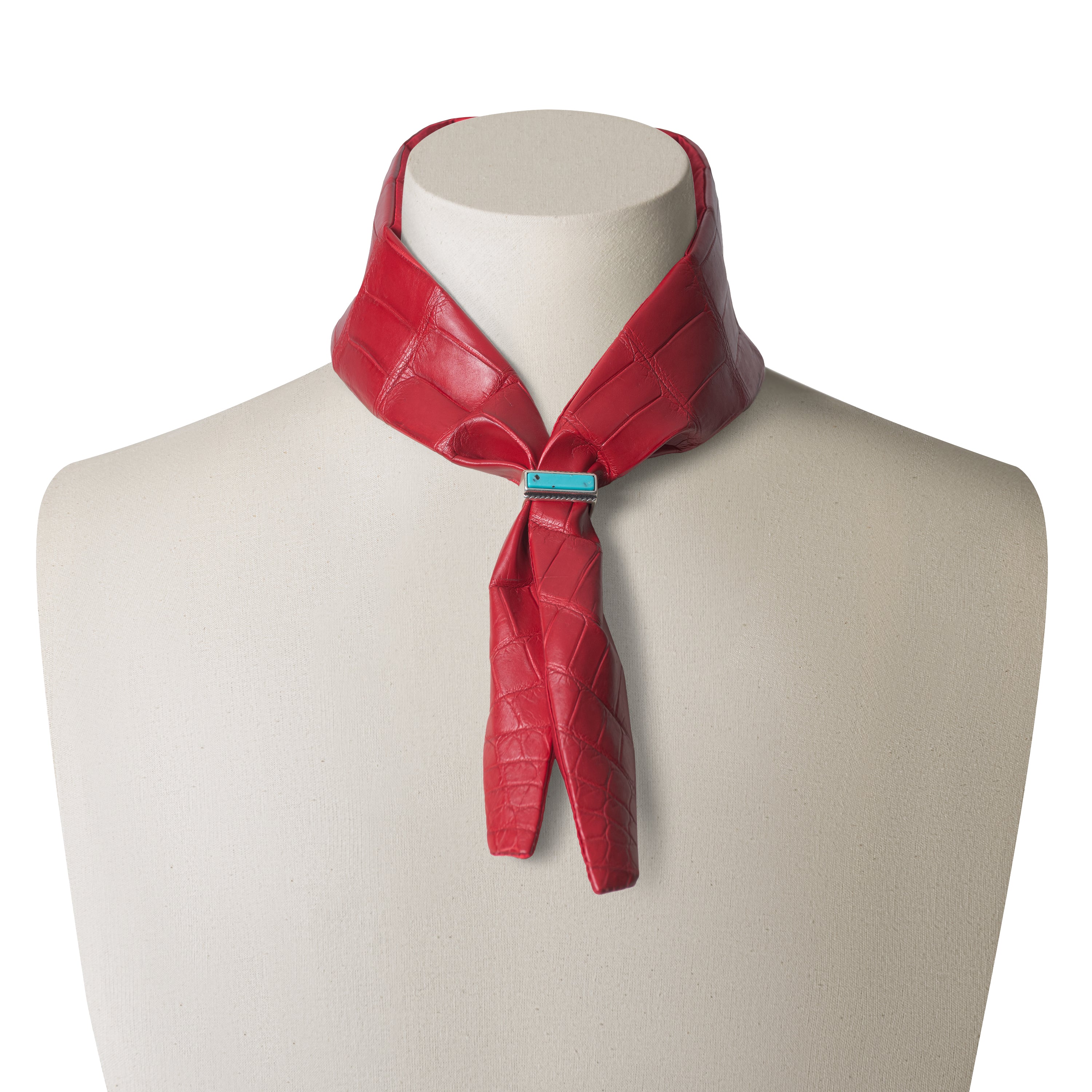 Red crocodile leather bandana with silk lining - FRAN luxury Italian accessory