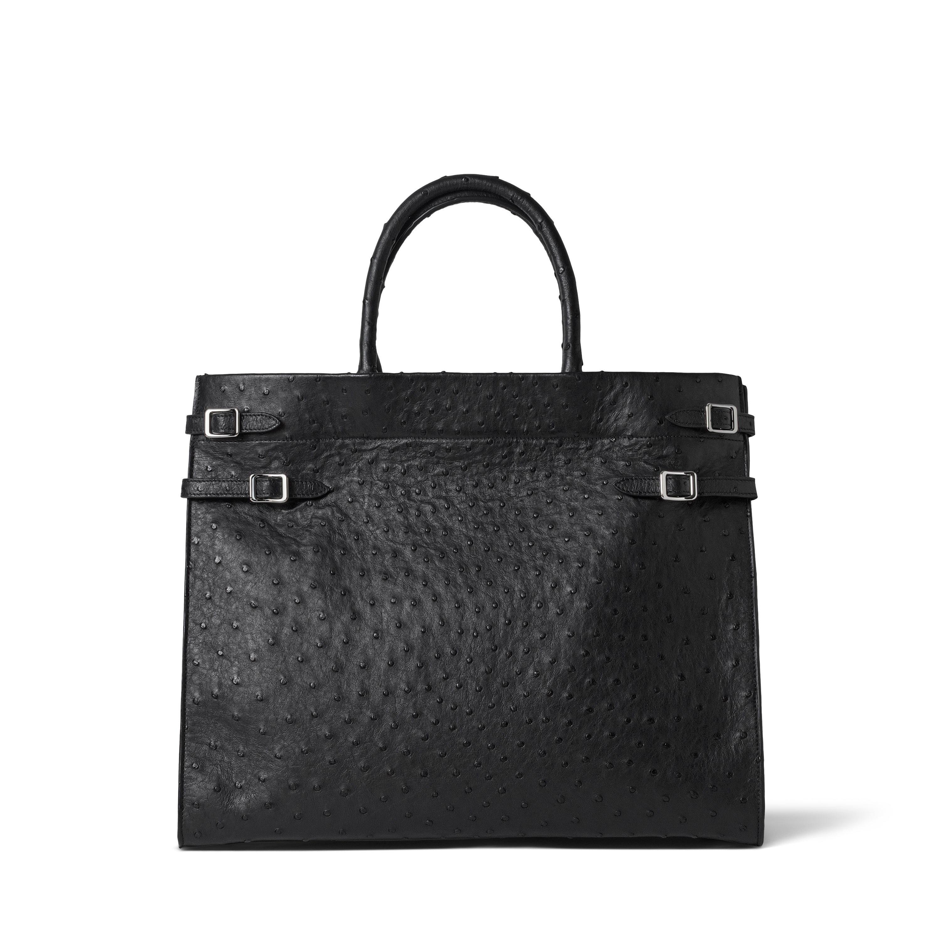 Ostrich leather tote bag in black - luxury Italian handbag with quill texture