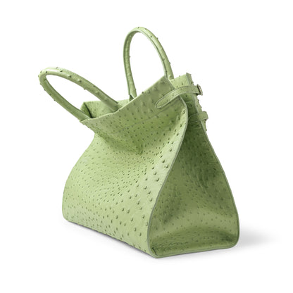 Luxury ostrich leather tote green - spacious interior with calf leather lining