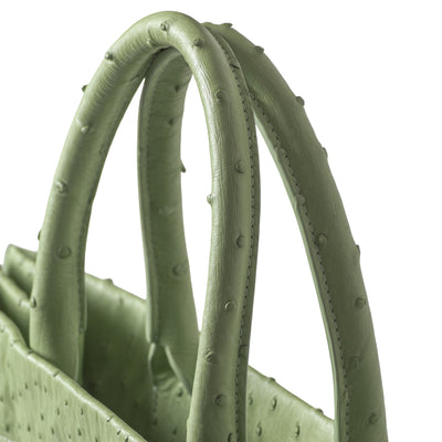 INFINITE tote bag green - premium ostrich leather craftsmanship close-up