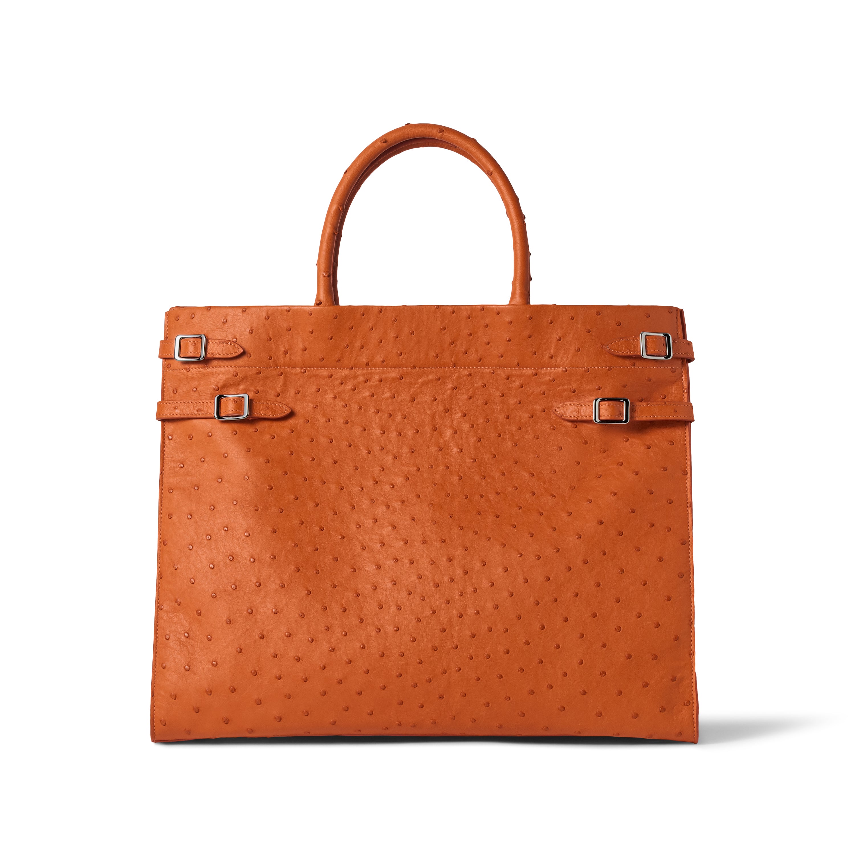 Ostrich leather tote bag in spicy orange - luxury Italian handbag with quill texture