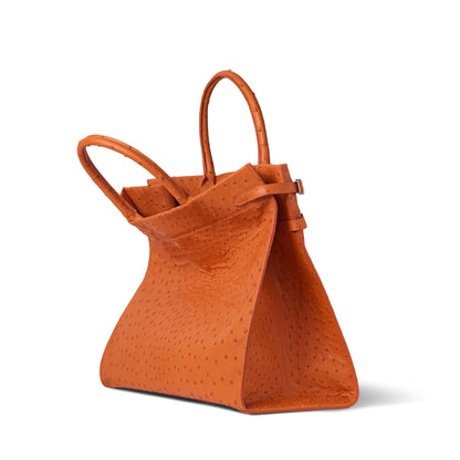 INFINITE tote bag spicy orange - premium ostrich leather side detail