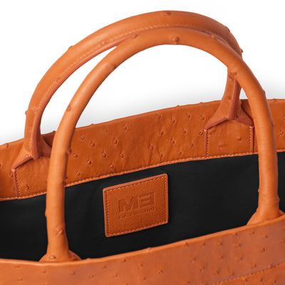 Luxury ostrich leather tote orange - interior and craftsmanship detail