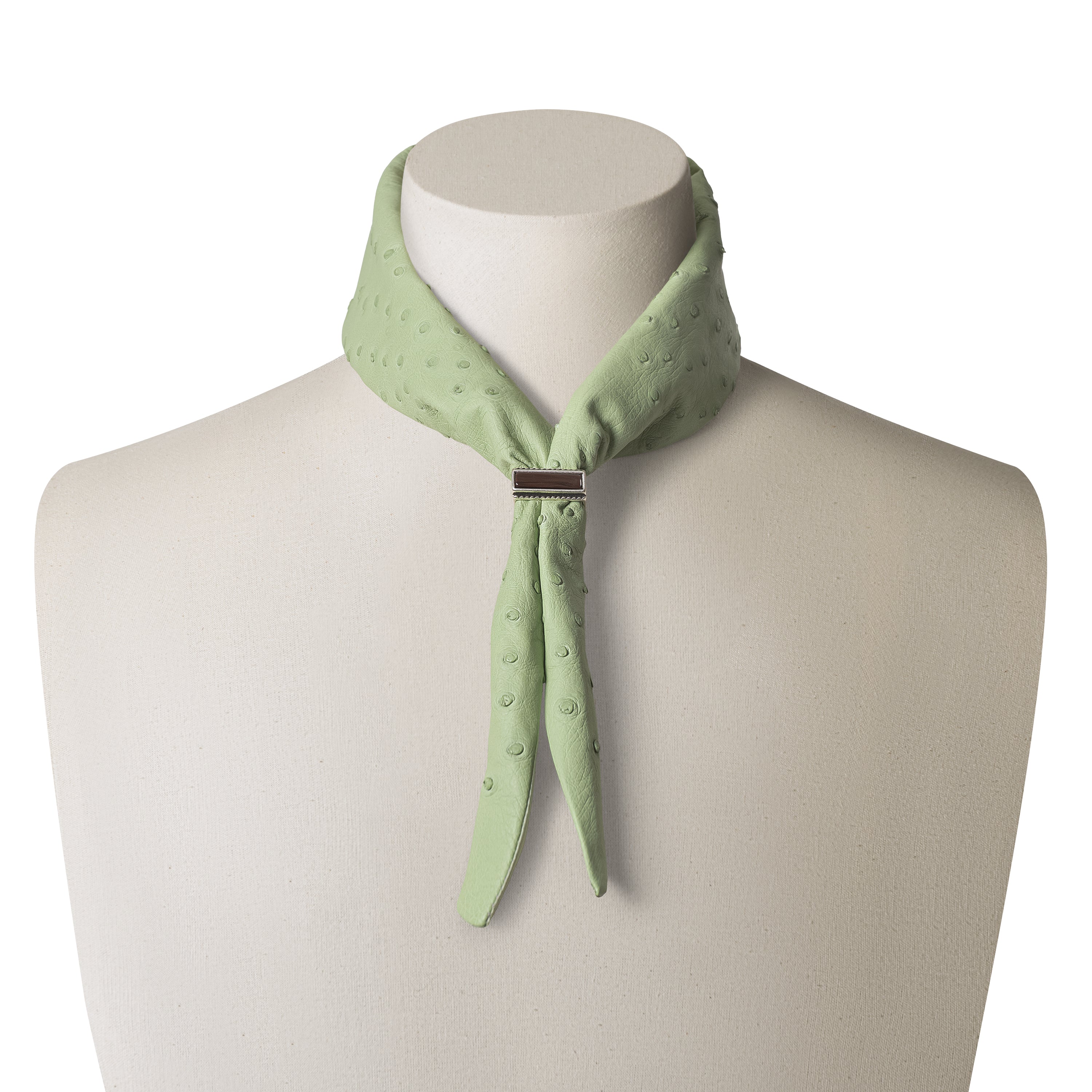 Linden green ostrich leather bandana with silk lining - MOLLIE luxury Italian accessory