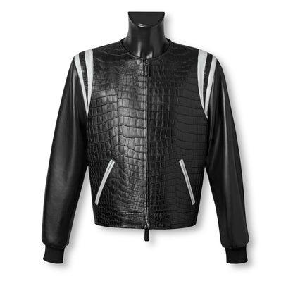 Black crocodile and Nappa leather varsity jacket - JACK luxury Italian outerwear