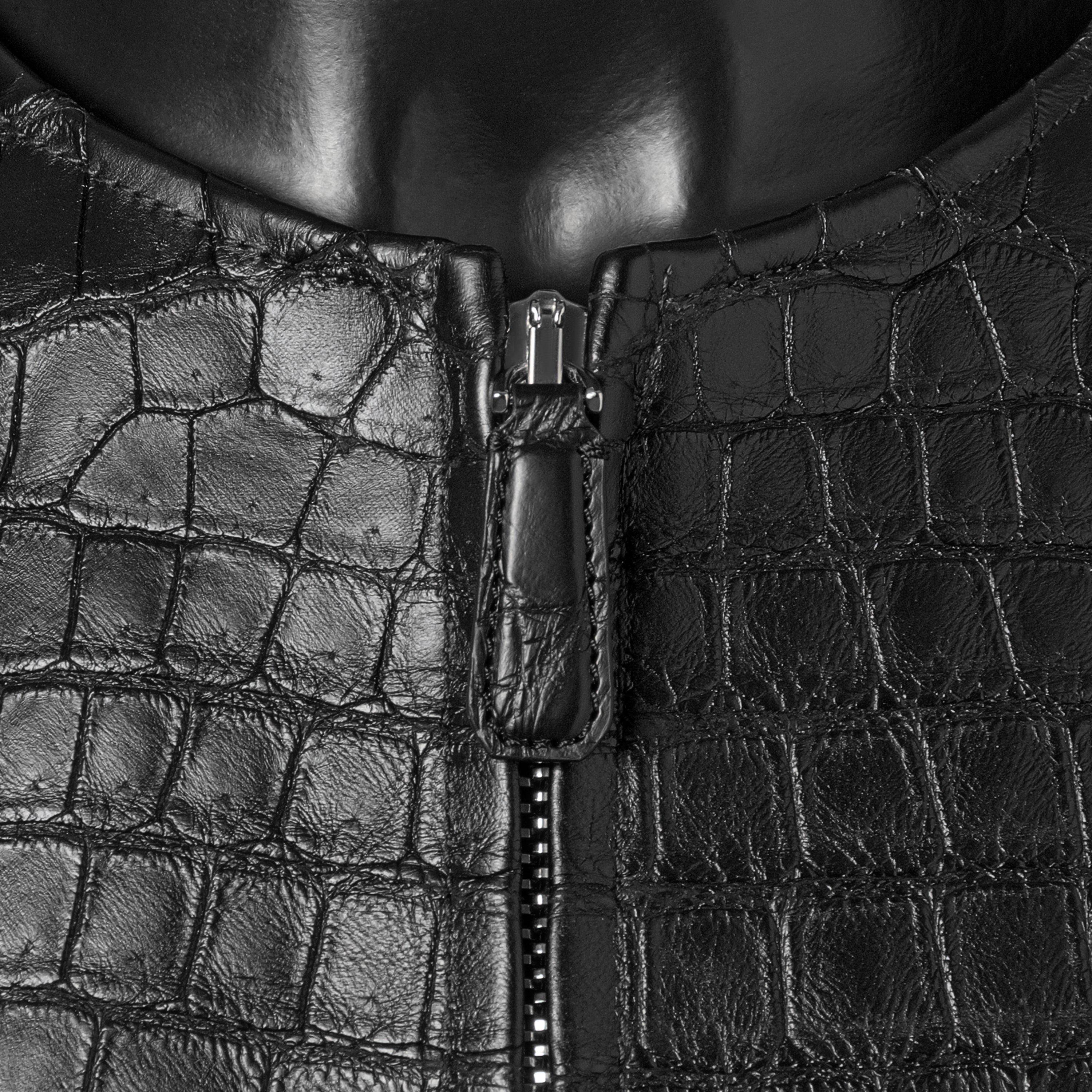 Crocodile and Nappa leather jacket - side detail showing texture and construction