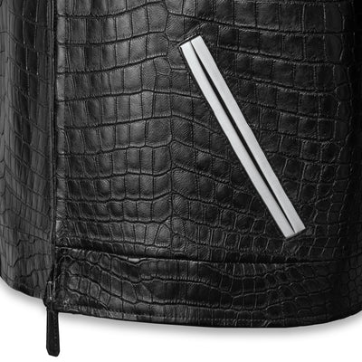 Black crocodile varsity jacket - interior silk lining detail