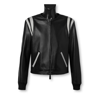 Black Nappa leather varsity jacket with crocodile details - JACK luxury Italian outerwear