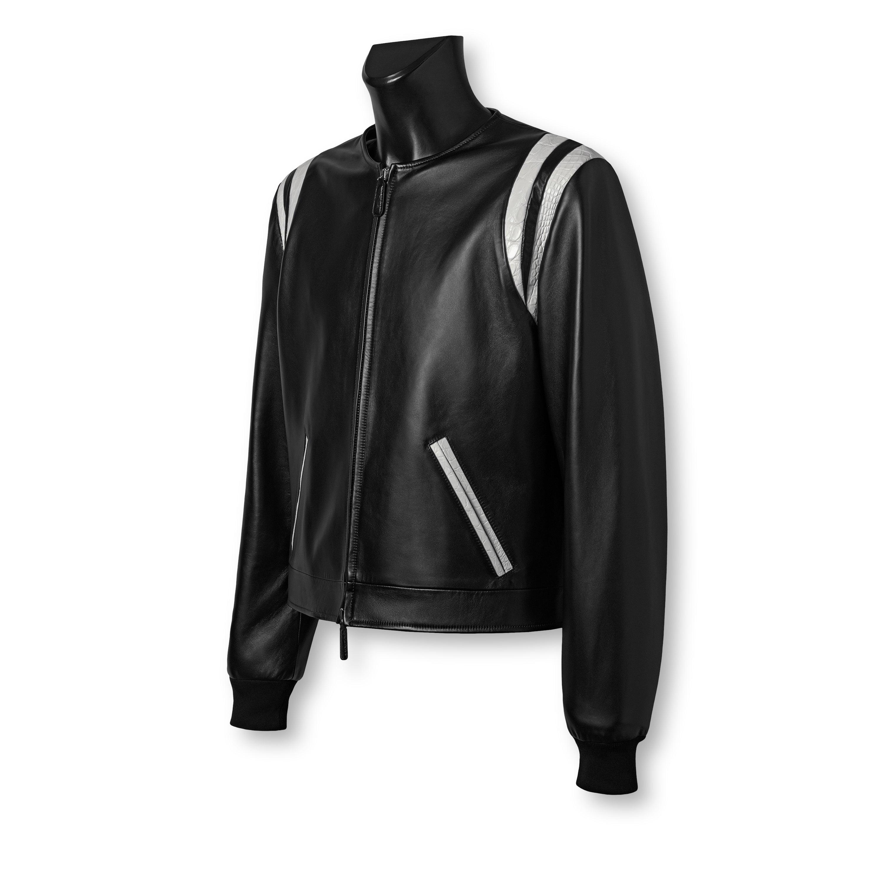Black Nappa leather varsity jacket with crocodile details - JACK luxury Italian outerwear
