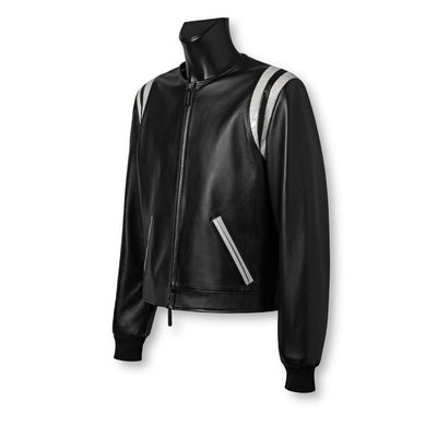Black Nappa leather varsity jacket with crocodile details - JACK luxury Italian outerwear