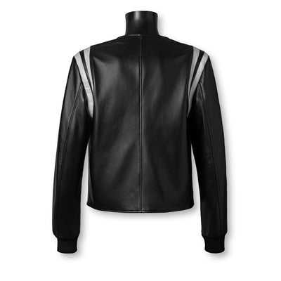 JACK varsity jacket black - premium Nappa leather back view with crocodile insert