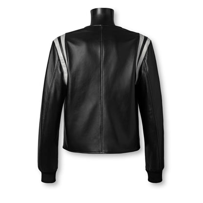 JACK varsity jacket black - premium Nappa leather back view with crocodile insert
