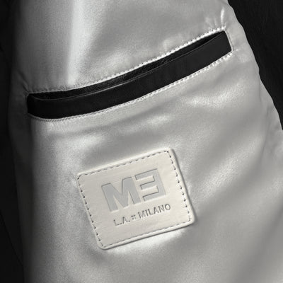 Black Nappa varsity jacket - interior silk lining detail