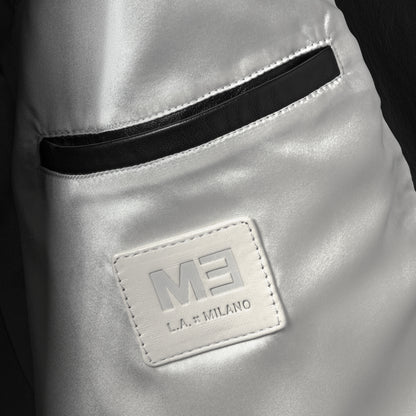 Black Nappa varsity jacket - interior silk lining detail