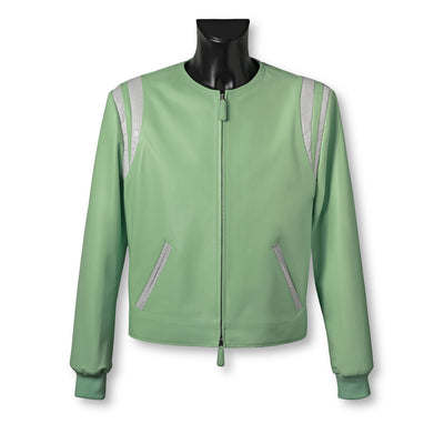 Pistachio green Nappa leather varsity jacket - JACK luxury Italian outerwear