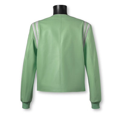 Luxury Nappa varsity jacket pistachio - back view showing craftsmanship