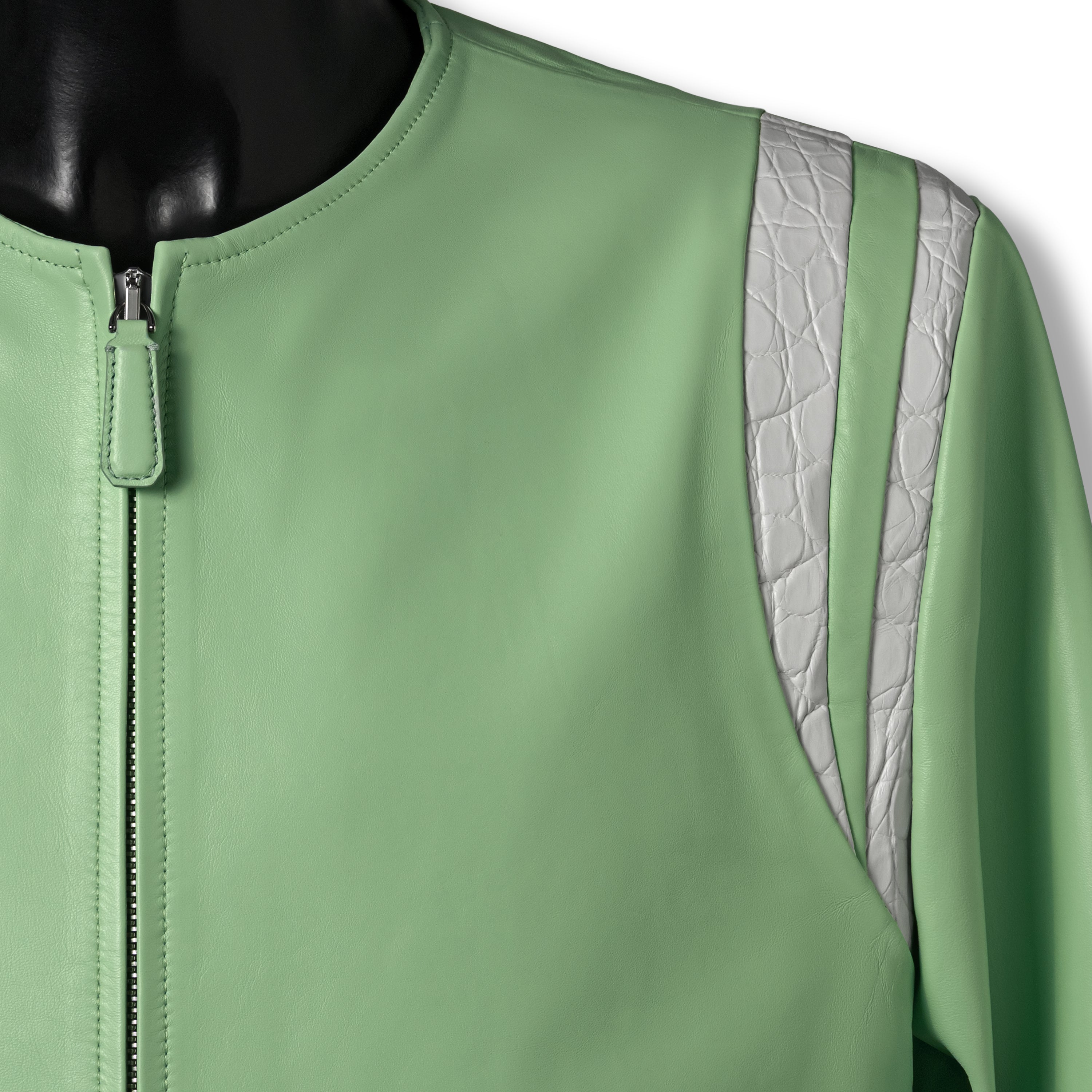 JACK varsity jacket pistachio - premium Nappa leather close-up