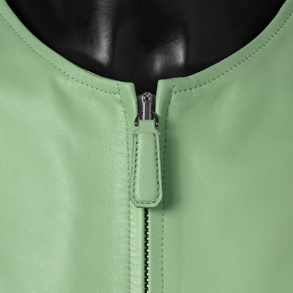 JACK varsity jacket pistachio - premium Nappa leather close-up