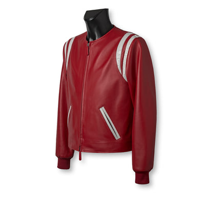 Luxury Nappa varsity jacket red - side view showing craftsmanship