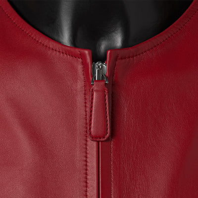 JACK varsity jacket red - premium Nappa leather close-up showing texture