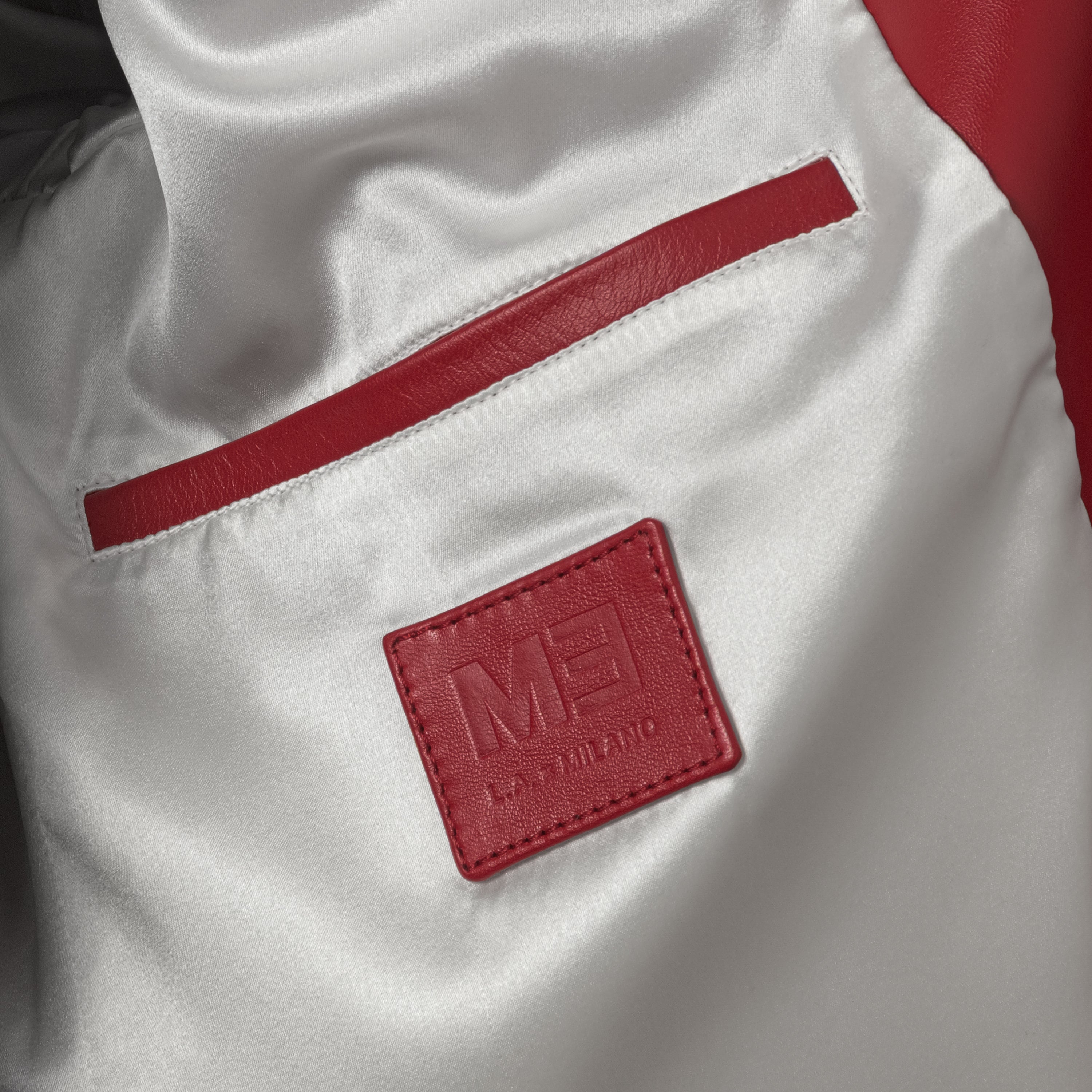 Nappa and crocodile leather jacket red - detail with silk lining