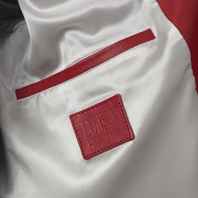 Nappa and crocodile leather jacket red - detail with silk lining